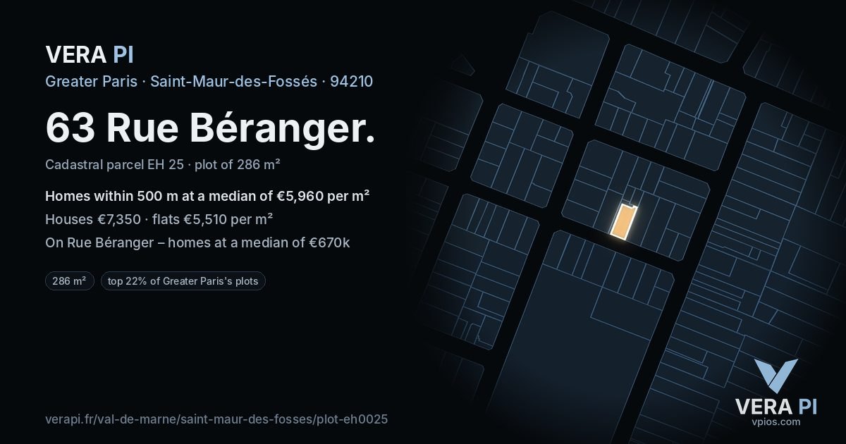 63 Rue Béranger, Saint-Maur-des-Fossés at night – the plot lit, the parcels around coloured by the prices near them
