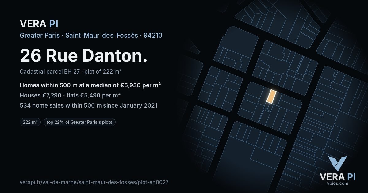 26 Rue Danton, Saint-Maur-des-Fossés at night – the plot lit, the parcels around coloured by the prices near them