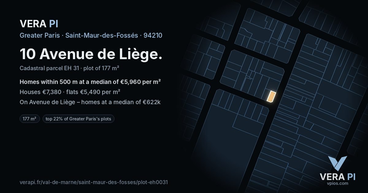 10 Avenue de Liège, Saint-Maur-des-Fossés at night – the plot lit, the parcels around coloured by the prices near them