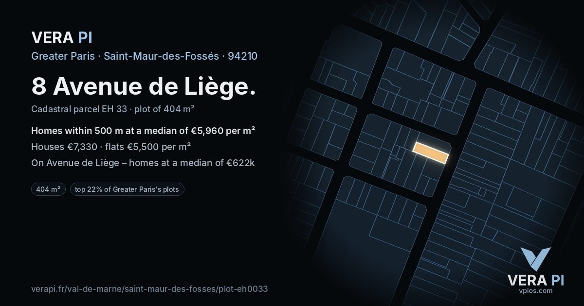 8 Avenue de Liège, Saint-Maur-des-Fossés at night – the plot lit, the parcels around coloured by the prices near them