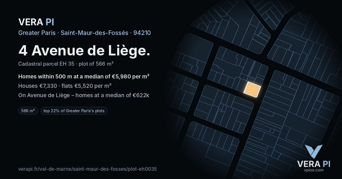 4 Avenue de Liège, Saint-Maur-des-Fossés at night – the plot lit, the parcels around coloured by the prices near them