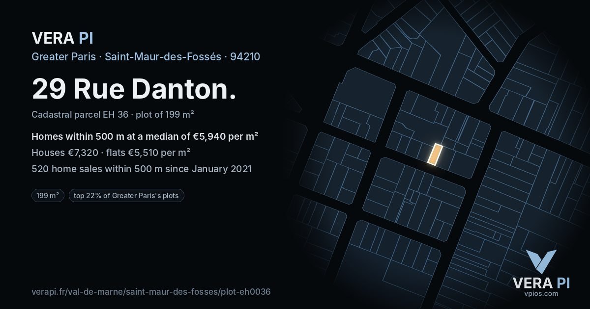 29 Rue Danton, Saint-Maur-des-Fossés at night – the plot lit, the parcels around coloured by the prices near them