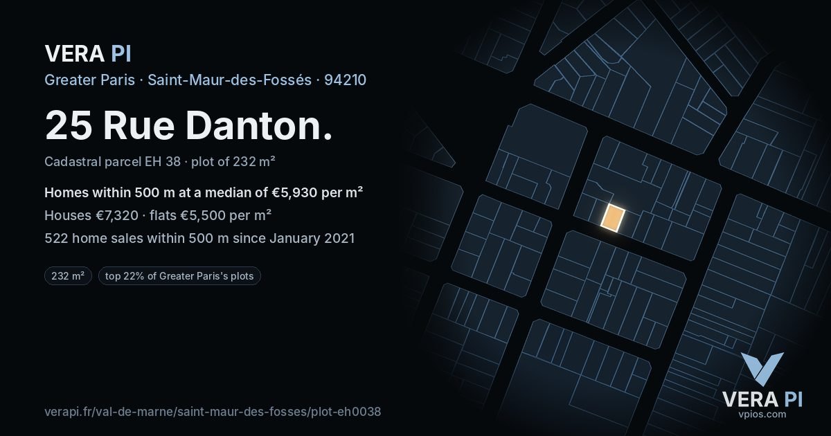 25 Rue Danton, Saint-Maur-des-Fossés at night – the plot lit, the parcels around coloured by the prices near them