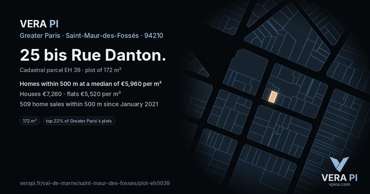 25 bis Rue Danton, Saint-Maur-des-Fossés at night – the plot lit, the parcels around coloured by the prices near them