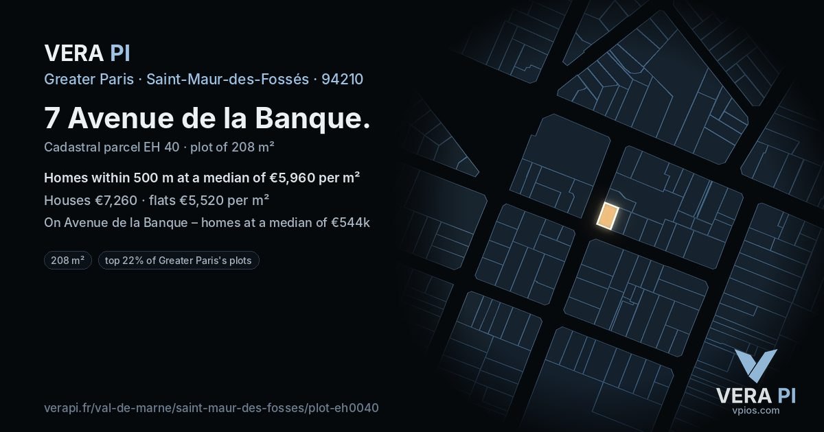 7 Avenue de la Banque, Saint-Maur-des-Fossés at night – the plot lit, the parcels around coloured by the prices near them