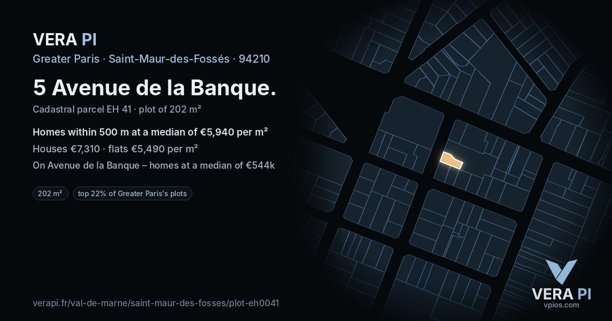 5 Avenue de la Banque, Saint-Maur-des-Fossés at night – the plot lit, the parcels around coloured by the prices near them