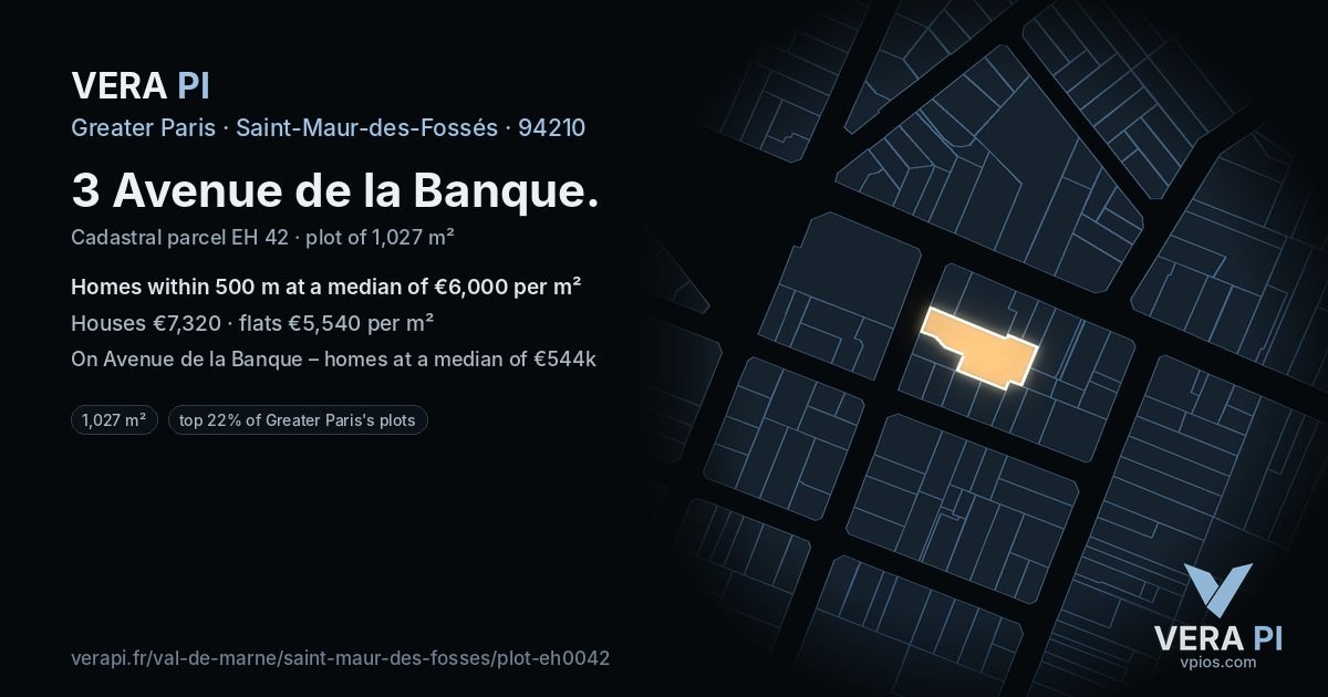 3 Avenue de la Banque, Saint-Maur-des-Fossés at night – the plot lit, the parcels around coloured by the prices near them