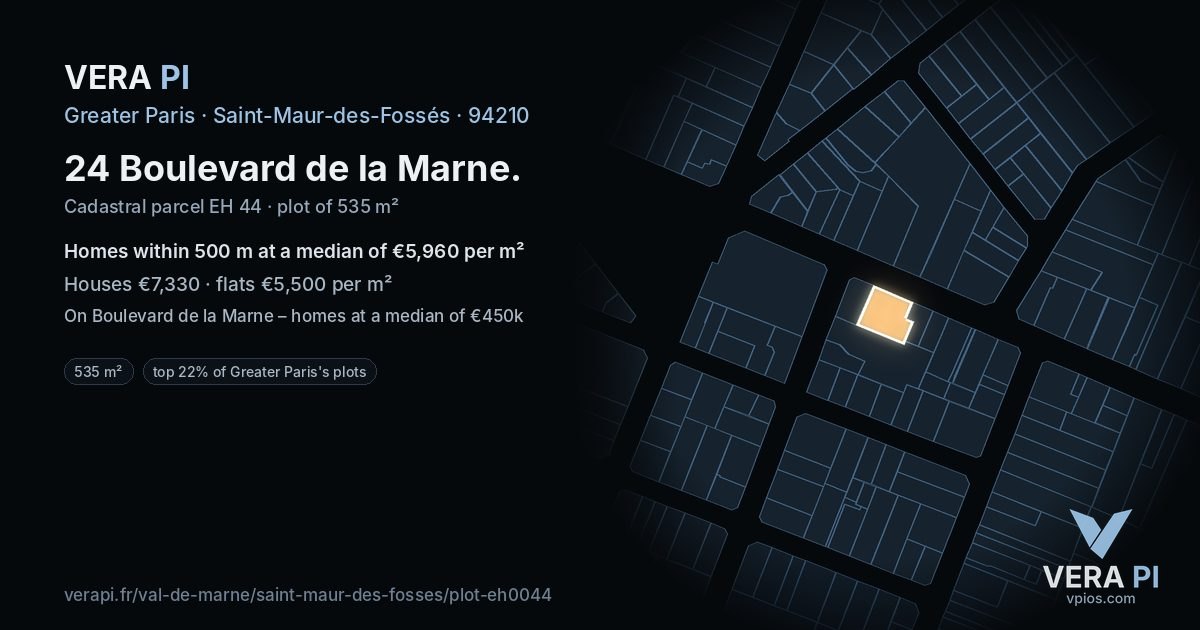 24 Boulevard de la Marne, Saint-Maur-des-Fossés at night – the plot lit, the parcels around coloured by the prices near them