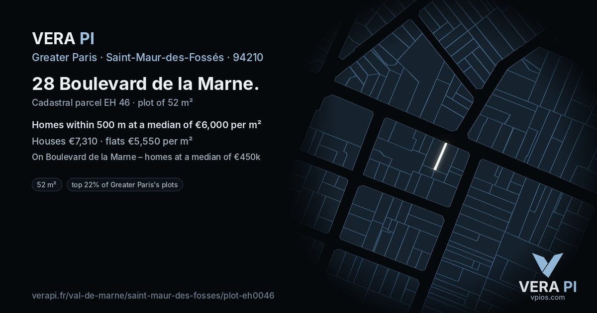 28 Boulevard de la Marne, Saint-Maur-des-Fossés at night – the plot lit, the parcels around coloured by the prices near them