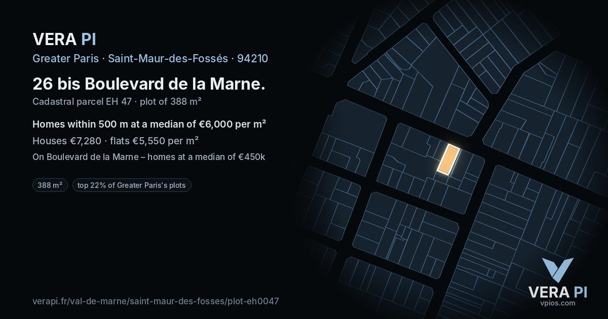 26 bis Boulevard de la Marne, Saint-Maur-des-Fossés at night – the plot lit, the parcels around coloured by the prices near them