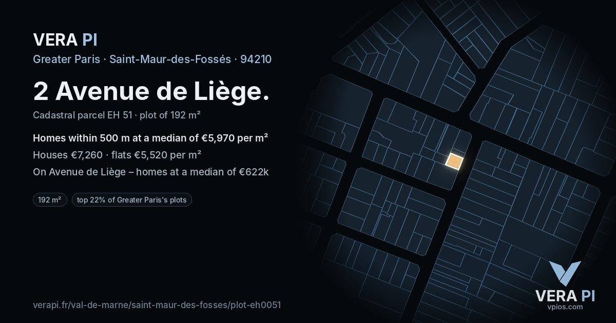 2 Avenue de Liège, Saint-Maur-des-Fossés at night – the plot lit, the parcels around coloured by the prices near them