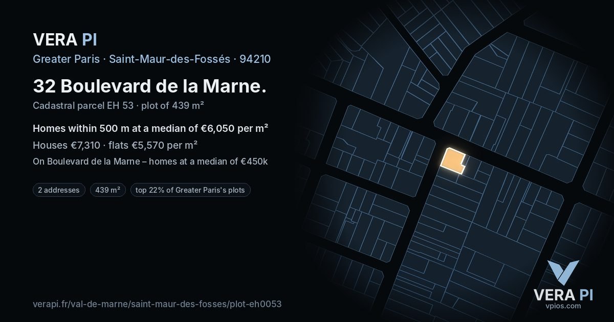 32 Boulevard de la Marne, Saint-Maur-des-Fossés at night – the plot lit, the parcels around coloured by the prices near them