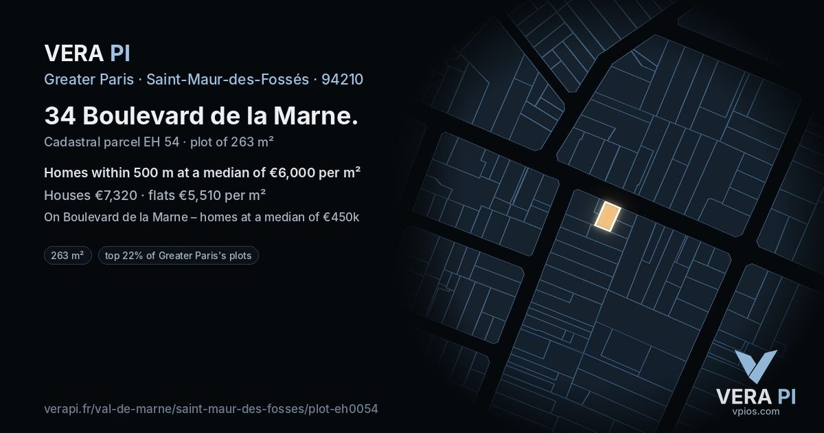 34 Boulevard de la Marne, Saint-Maur-des-Fossés at night – the plot lit, the parcels around coloured by the prices near them