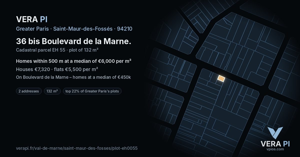 36 bis Boulevard de la Marne, Saint-Maur-des-Fossés at night – the plot lit, the parcels around coloured by the prices near them
