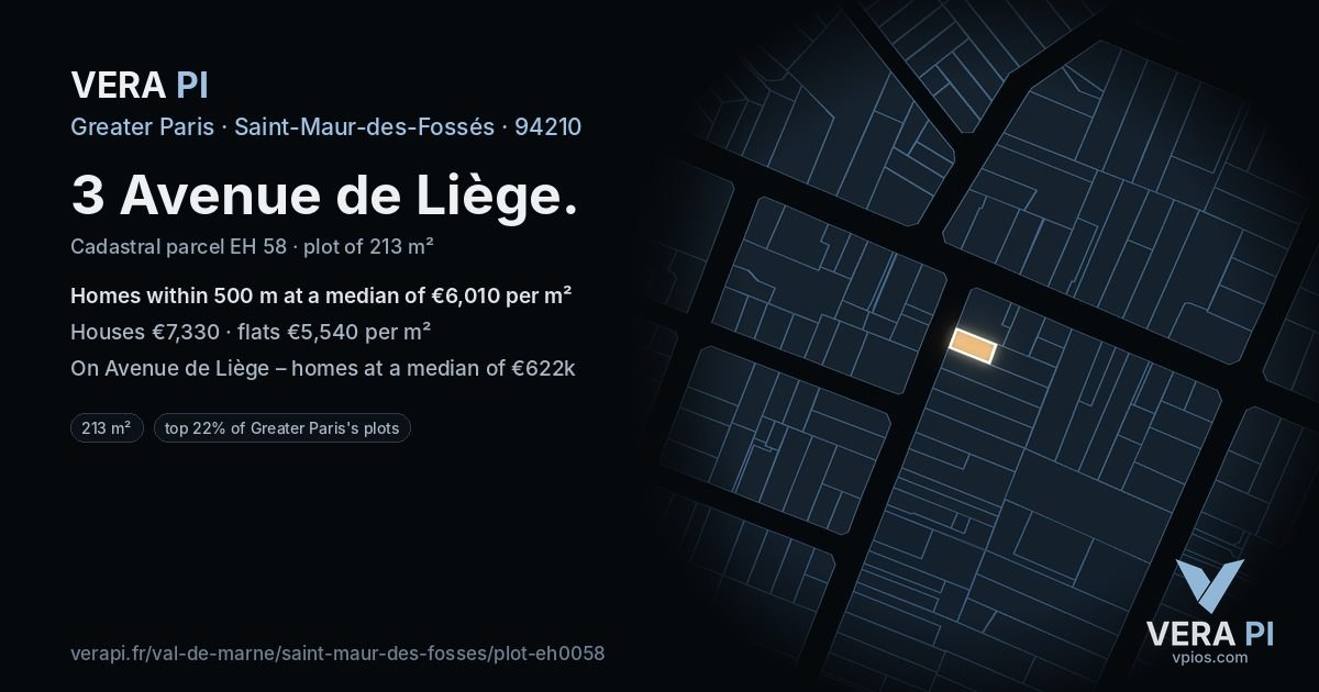 3 Avenue de Liège, Saint-Maur-des-Fossés at night – the plot lit, the parcels around coloured by the prices near them