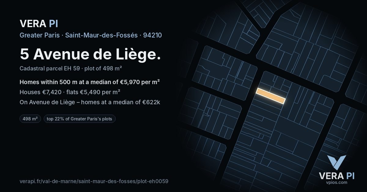 5 Avenue de Liège, Saint-Maur-des-Fossés at night – the plot lit, the parcels around coloured by the prices near them