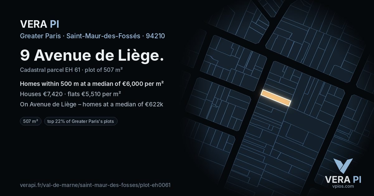 9 Avenue de Liège, Saint-Maur-des-Fossés at night – the plot lit, the parcels around coloured by the prices near them