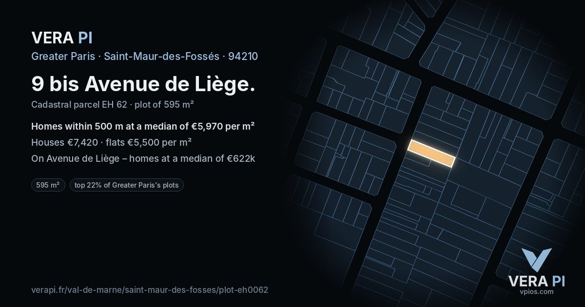 9 bis Avenue de Liège, Saint-Maur-des-Fossés at night – the plot lit, the parcels around coloured by the prices near them