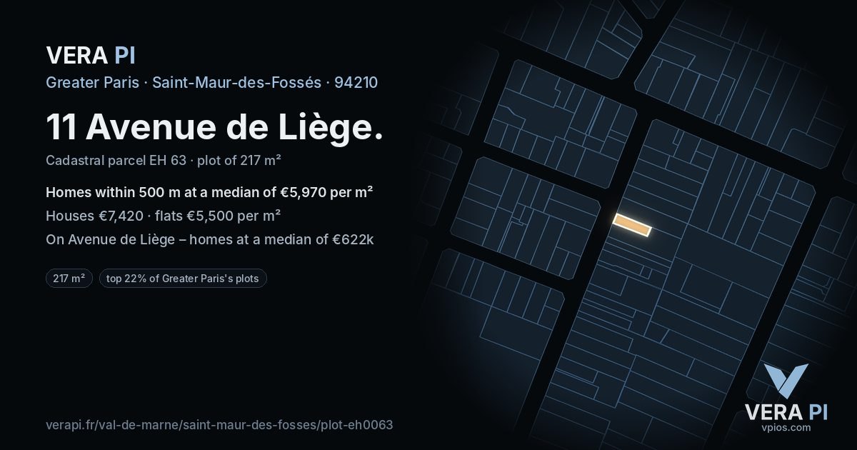 11 Avenue de Liège, Saint-Maur-des-Fossés at night – the plot lit, the parcels around coloured by the prices near them