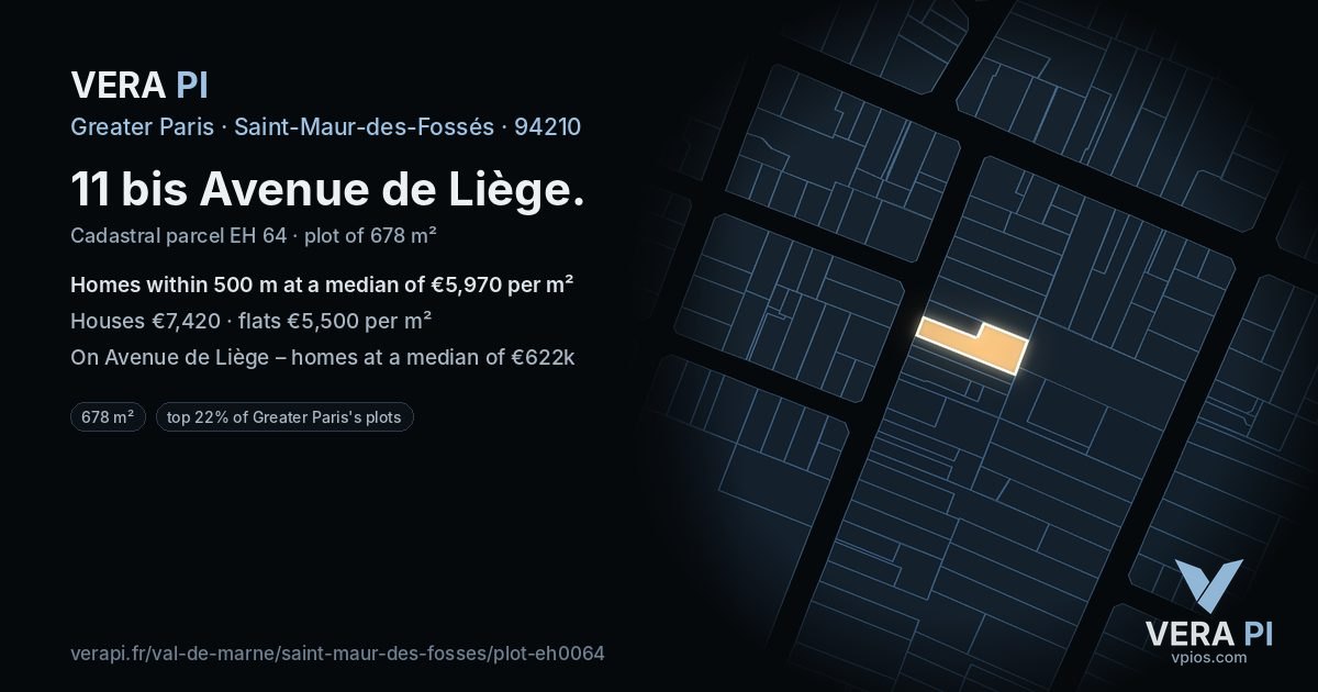 11 bis Avenue de Liège, Saint-Maur-des-Fossés at night – the plot lit, the parcels around coloured by the prices near them