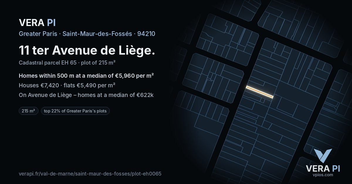 11 ter Avenue de Liège, Saint-Maur-des-Fossés at night – the plot lit, the parcels around coloured by the prices near them