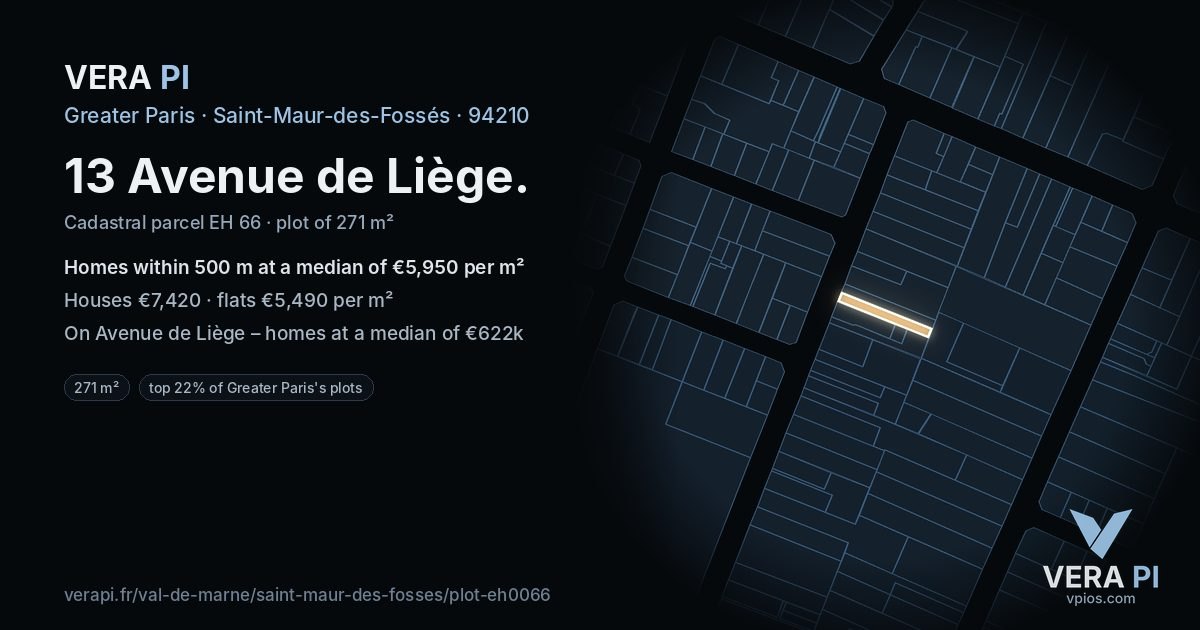 13 Avenue de Liège, Saint-Maur-des-Fossés at night – the plot lit, the parcels around coloured by the prices near them