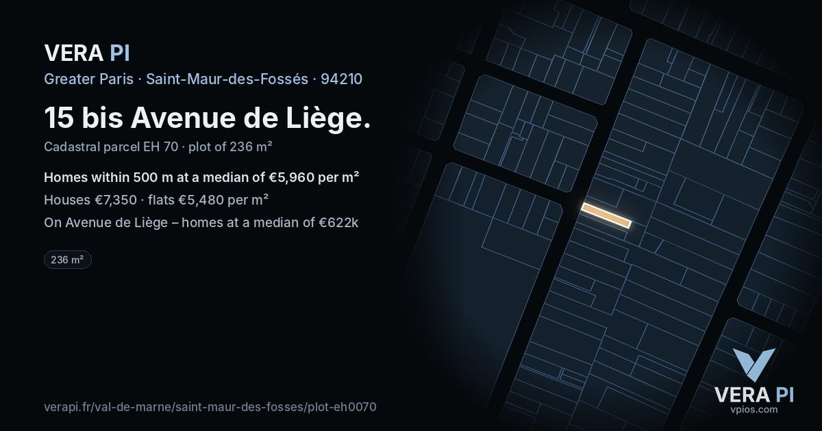 15 bis Avenue de Liège, Saint-Maur-des-Fossés at night – the plot lit, the parcels around coloured by the prices near them