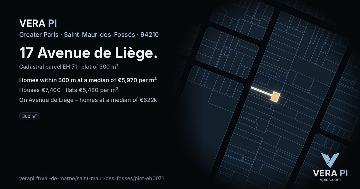 17 Avenue de Liège, Saint-Maur-des-Fossés at night – the plot lit, the parcels around coloured by the prices near them