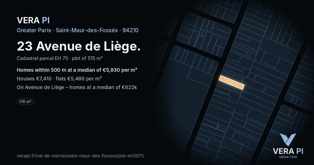 23 Avenue de Liège, Saint-Maur-des-Fossés at night – the plot lit, the parcels around coloured by the prices near them