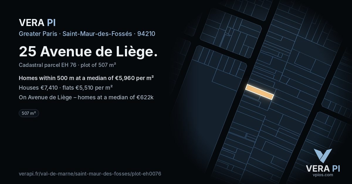 25 Avenue de Liège, Saint-Maur-des-Fossés at night – the plot lit, the parcels around coloured by the prices near them