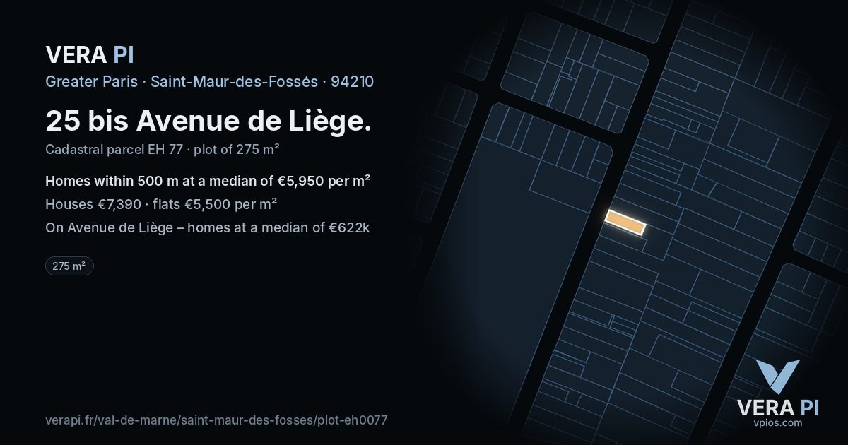 25 bis Avenue de Liège, Saint-Maur-des-Fossés at night – the plot lit, the parcels around coloured by the prices near them
