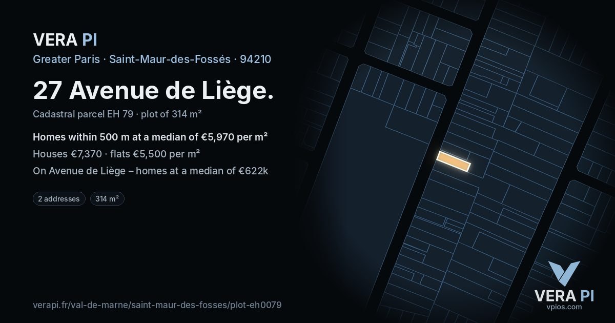 27 Avenue de Liège, Saint-Maur-des-Fossés at night – the plot lit, the parcels around coloured by the prices near them