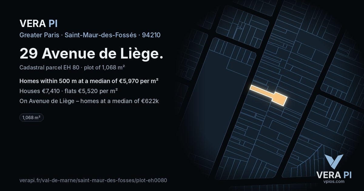29 Avenue de Liège, Saint-Maur-des-Fossés at night – the plot lit, the parcels around coloured by the prices near them