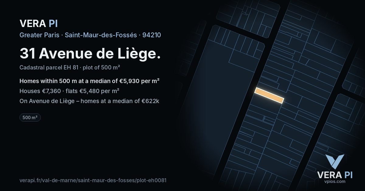 31 Avenue de Liège, Saint-Maur-des-Fossés at night – the plot lit, the parcels around coloured by the prices near them