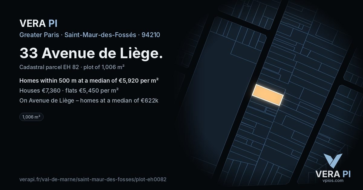 33 Avenue de Liège, Saint-Maur-des-Fossés at night – the plot lit, the parcels around coloured by the prices near them
