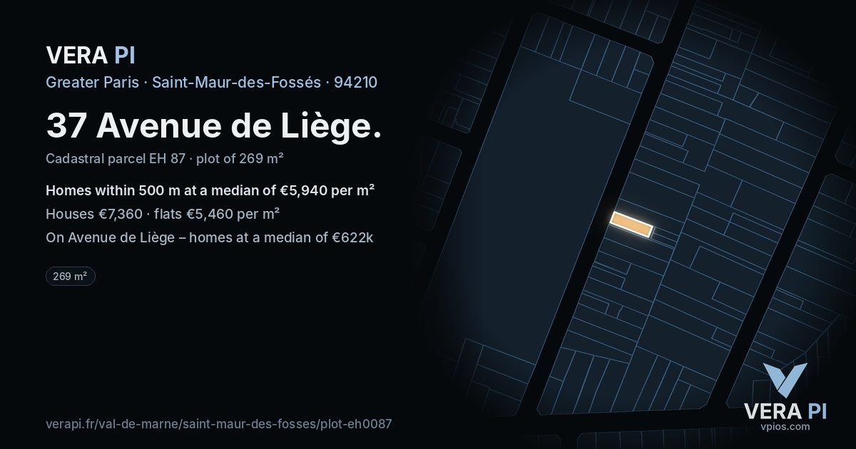37 Avenue de Liège, Saint-Maur-des-Fossés at night – the plot lit, the parcels around coloured by the prices near them