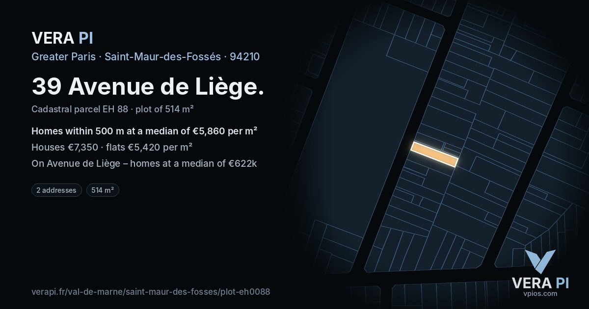 39 Avenue de Liège, Saint-Maur-des-Fossés at night – the plot lit, the parcels around coloured by the prices near them