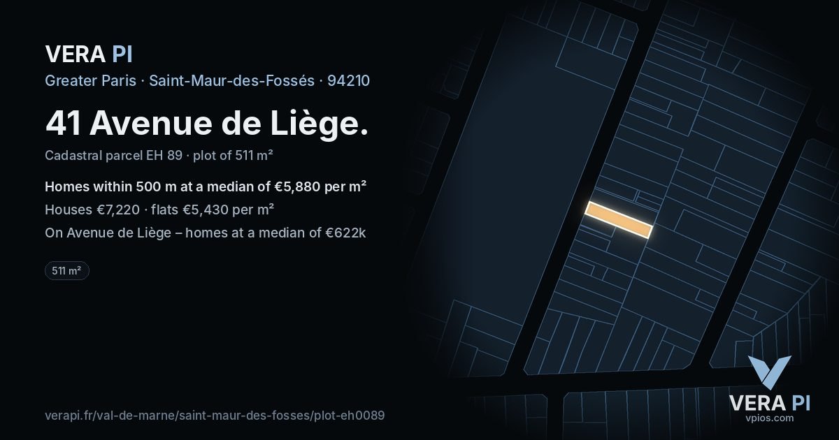 41 Avenue de Liège, Saint-Maur-des-Fossés at night – the plot lit, the parcels around coloured by the prices near them