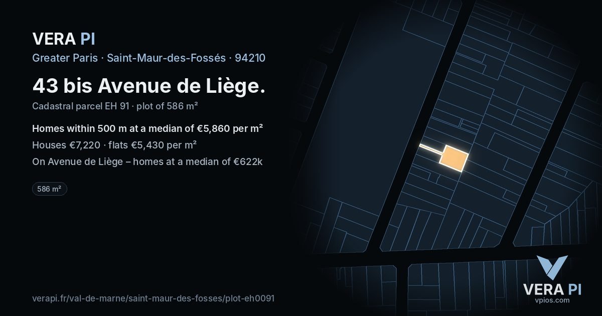 43 bis Avenue de Liège, Saint-Maur-des-Fossés at night – the plot lit, the parcels around coloured by the prices near them