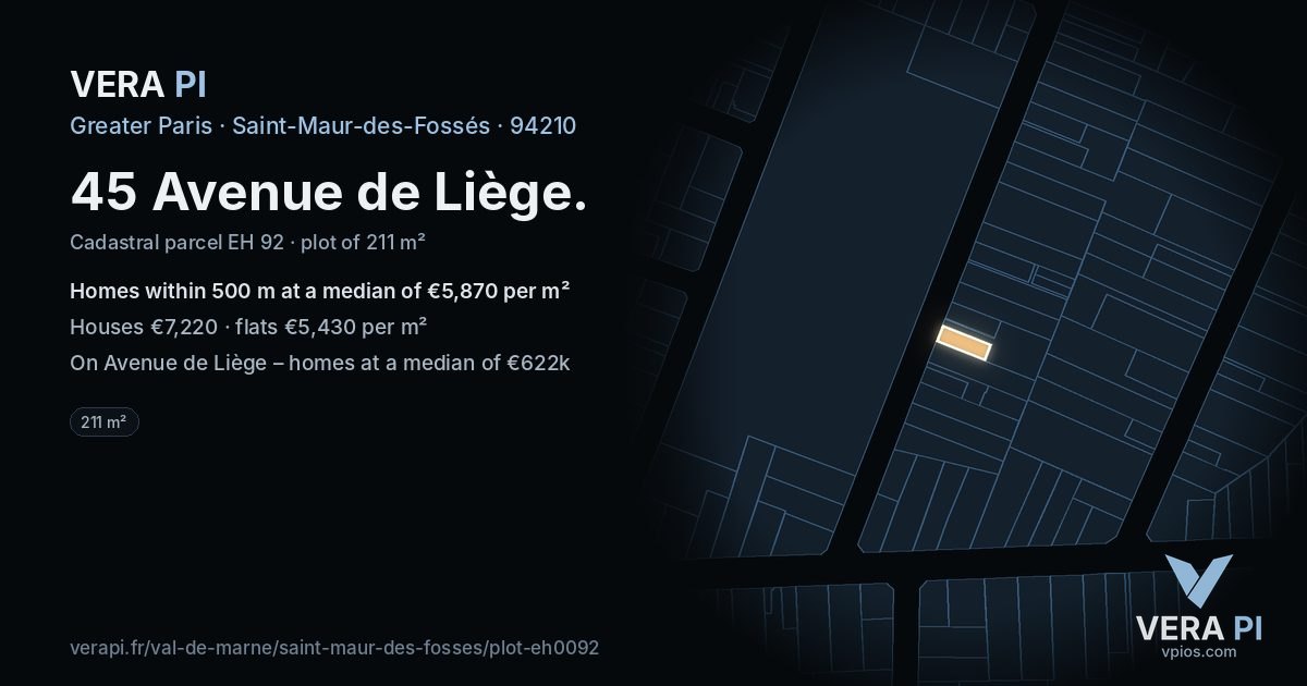 45 Avenue de Liège, Saint-Maur-des-Fossés at night – the plot lit, the parcels around coloured by the prices near them