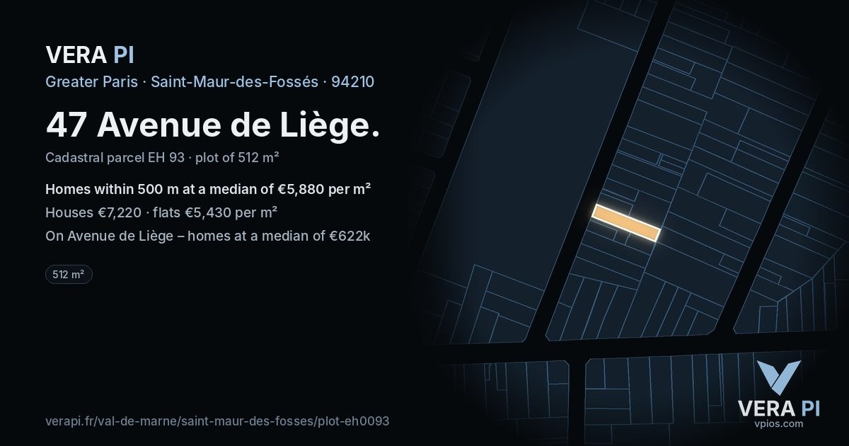 47 Avenue de Liège, Saint-Maur-des-Fossés at night – the plot lit, the parcels around coloured by the prices near them