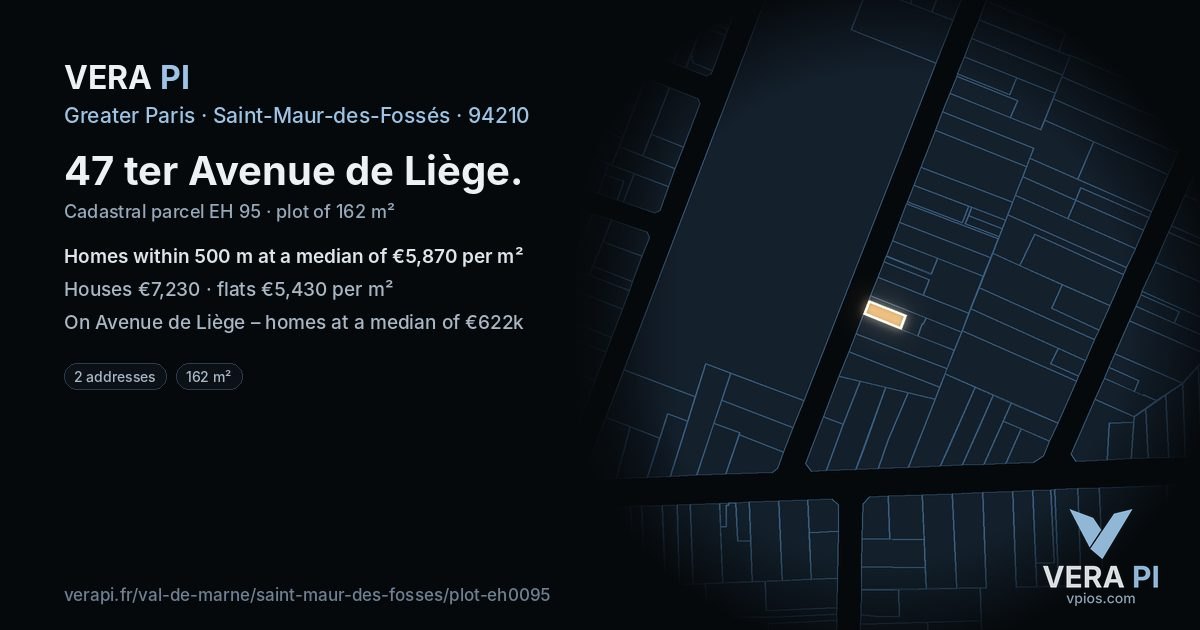 47 ter Avenue de Liège, Saint-Maur-des-Fossés at night – the plot lit, the parcels around coloured by the prices near them