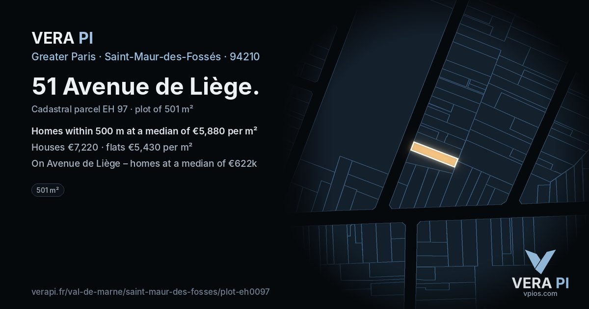 51 Avenue de Liège, Saint-Maur-des-Fossés at night – the plot lit, the parcels around coloured by the prices near them
