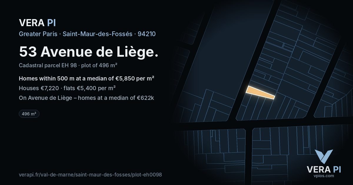 53 Avenue de Liège, Saint-Maur-des-Fossés at night – the plot lit, the parcels around coloured by the prices near them