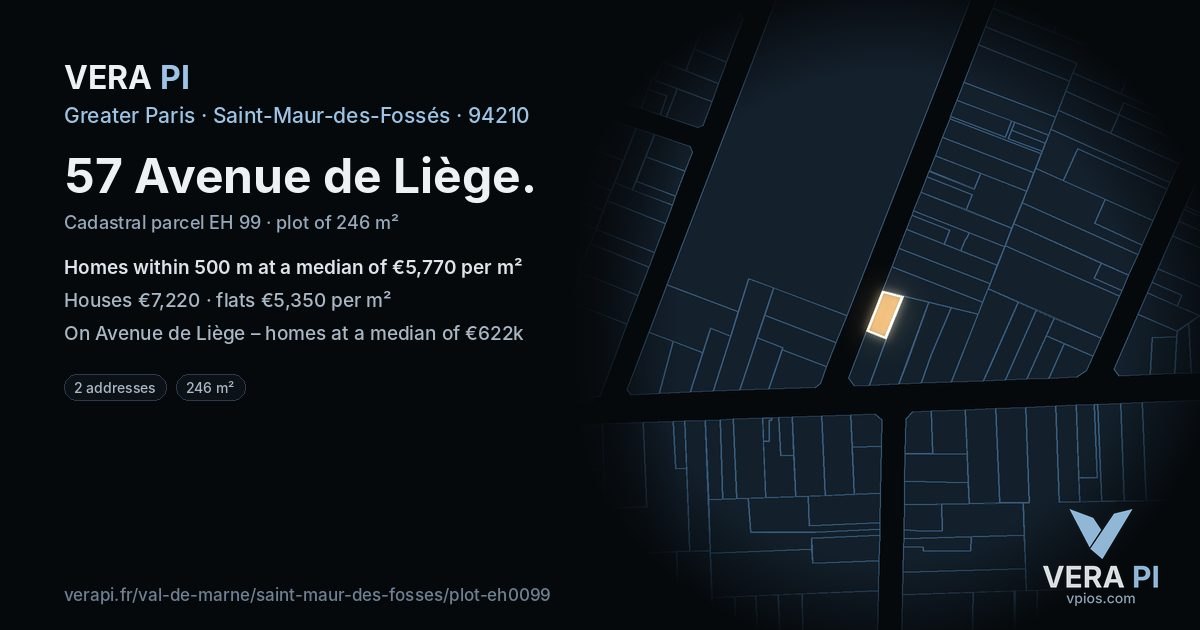 57 Avenue de Liège, Saint-Maur-des-Fossés at night – the plot lit, the parcels around coloured by the prices near them