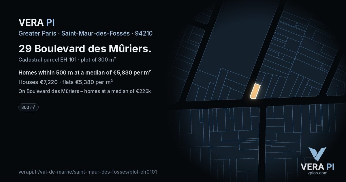 29 Boulevard des Mûriers, Saint-Maur-des-Fossés at night – the plot lit, the parcels around coloured by the prices near them