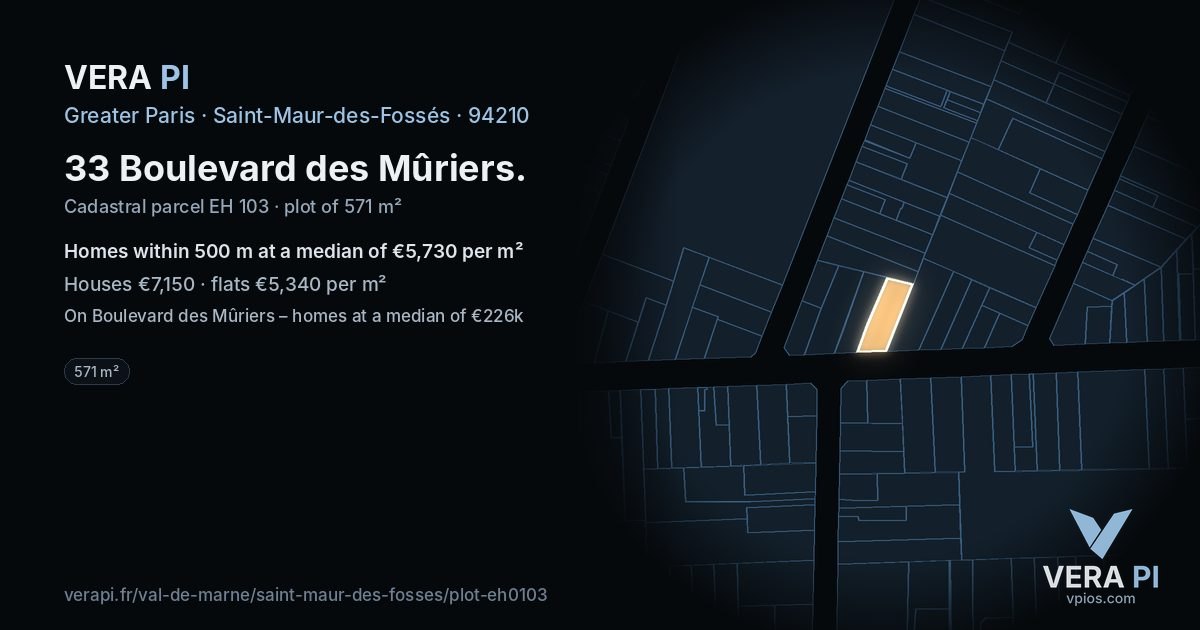 33 Boulevard des Mûriers, Saint-Maur-des-Fossés at night – the plot lit, the parcels around coloured by the prices near them