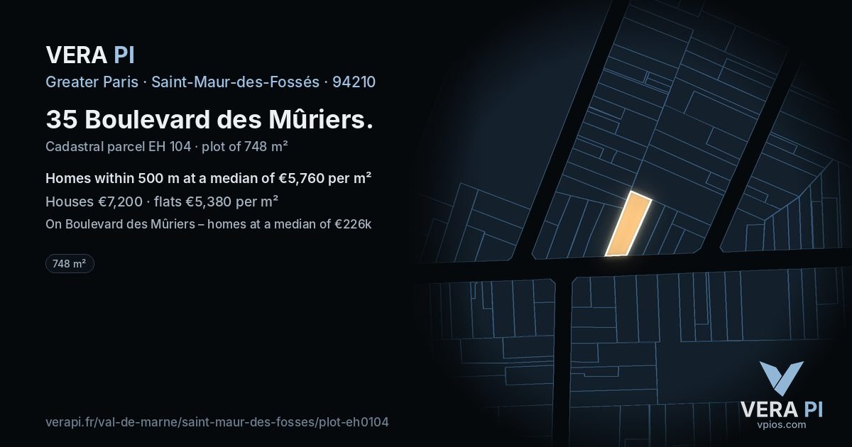 35 Boulevard des Mûriers, Saint-Maur-des-Fossés at night – the plot lit, the parcels around coloured by the prices near them