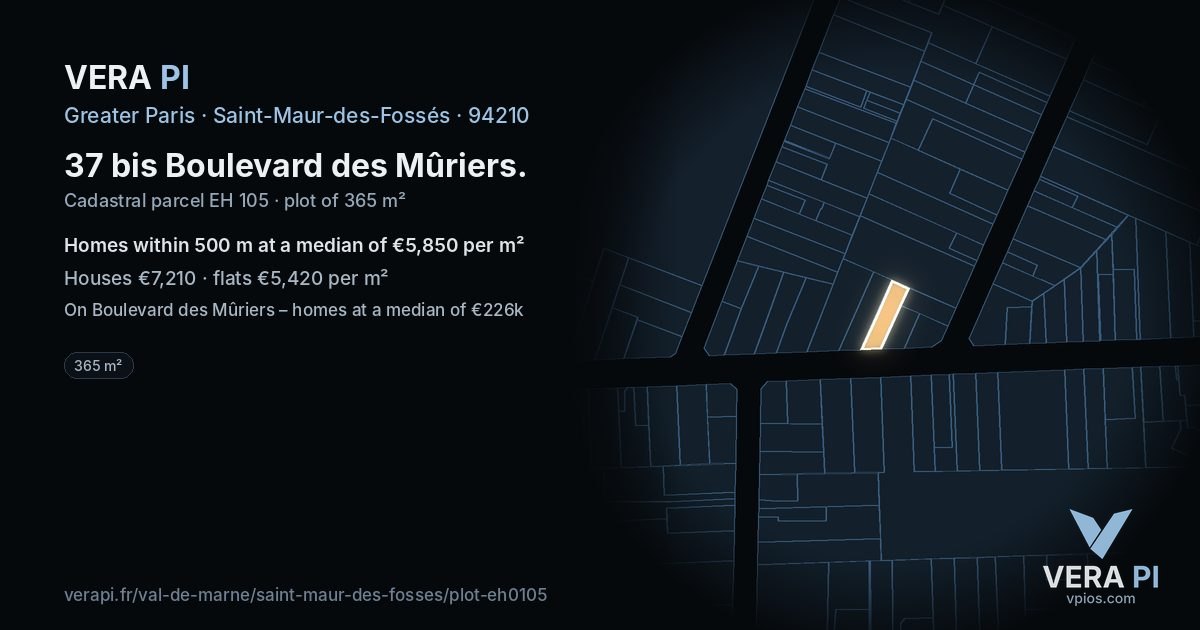 37 bis Boulevard des Mûriers, Saint-Maur-des-Fossés at night – the plot lit, the parcels around coloured by the prices near them