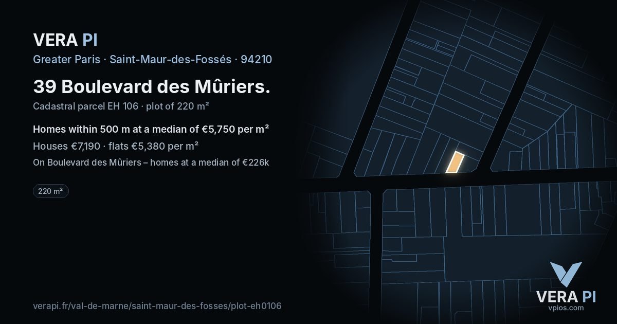 39 Boulevard des Mûriers, Saint-Maur-des-Fossés at night – the plot lit, the parcels around coloured by the prices near them
